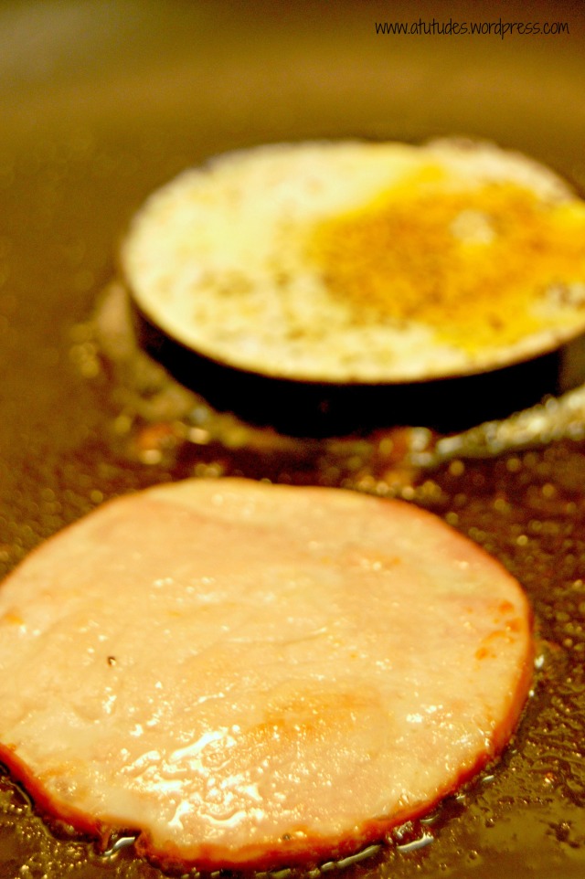 Canadian Bacon and Egg Frying in Egg Ring